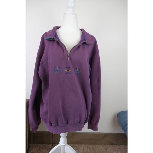 Marker Vintage 90's Western Embroidered Aztec Purple 1/4 Zip Hoodie Mens L - Picture 1 of 7